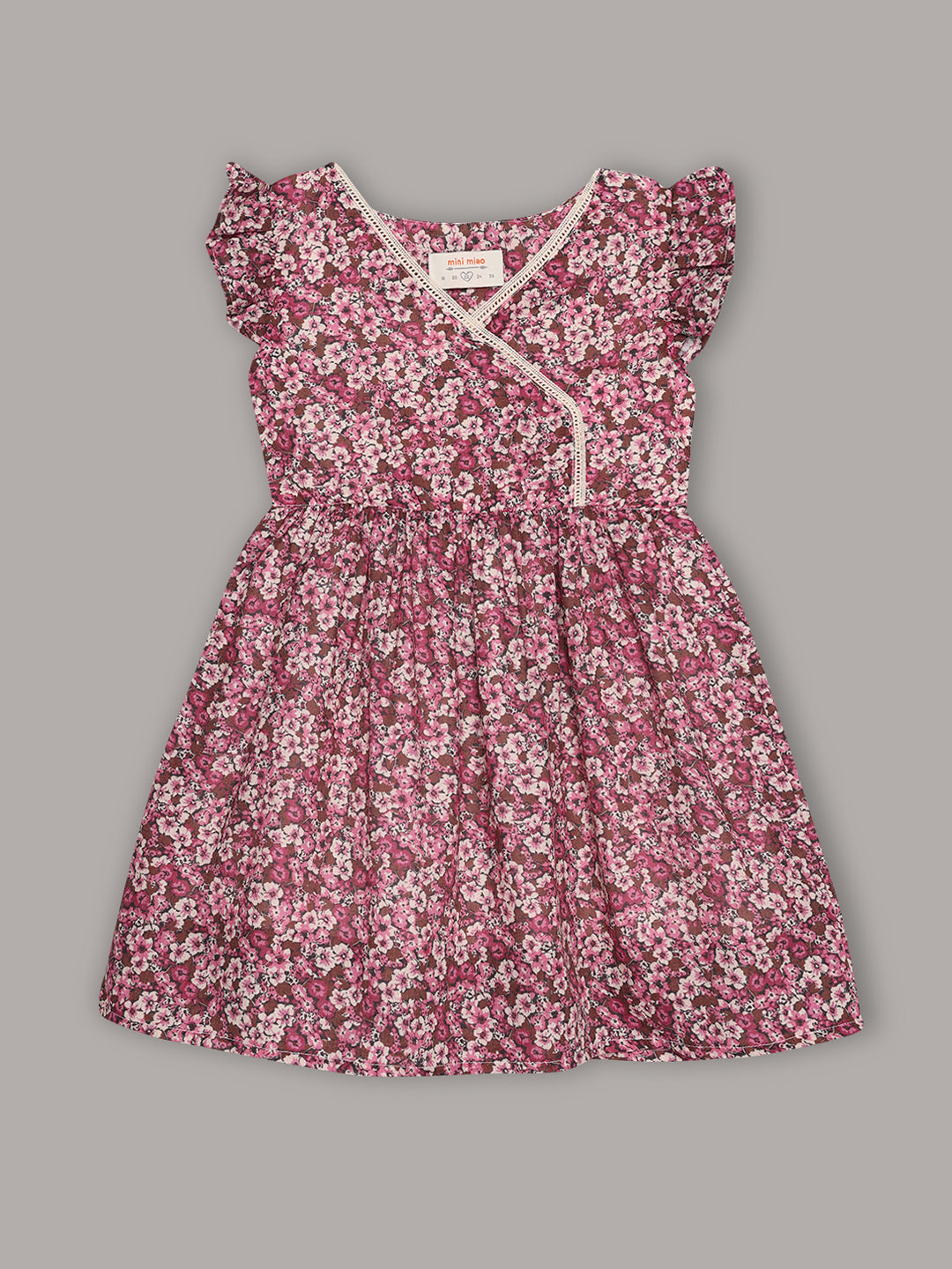 Minimaio Cotton Woven ruffle Sleeves Floral Printed Dress - Purple