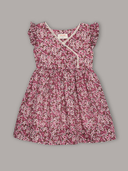 Minimaio Cotton Woven ruffle Sleeves Floral Printed Dress - Purple