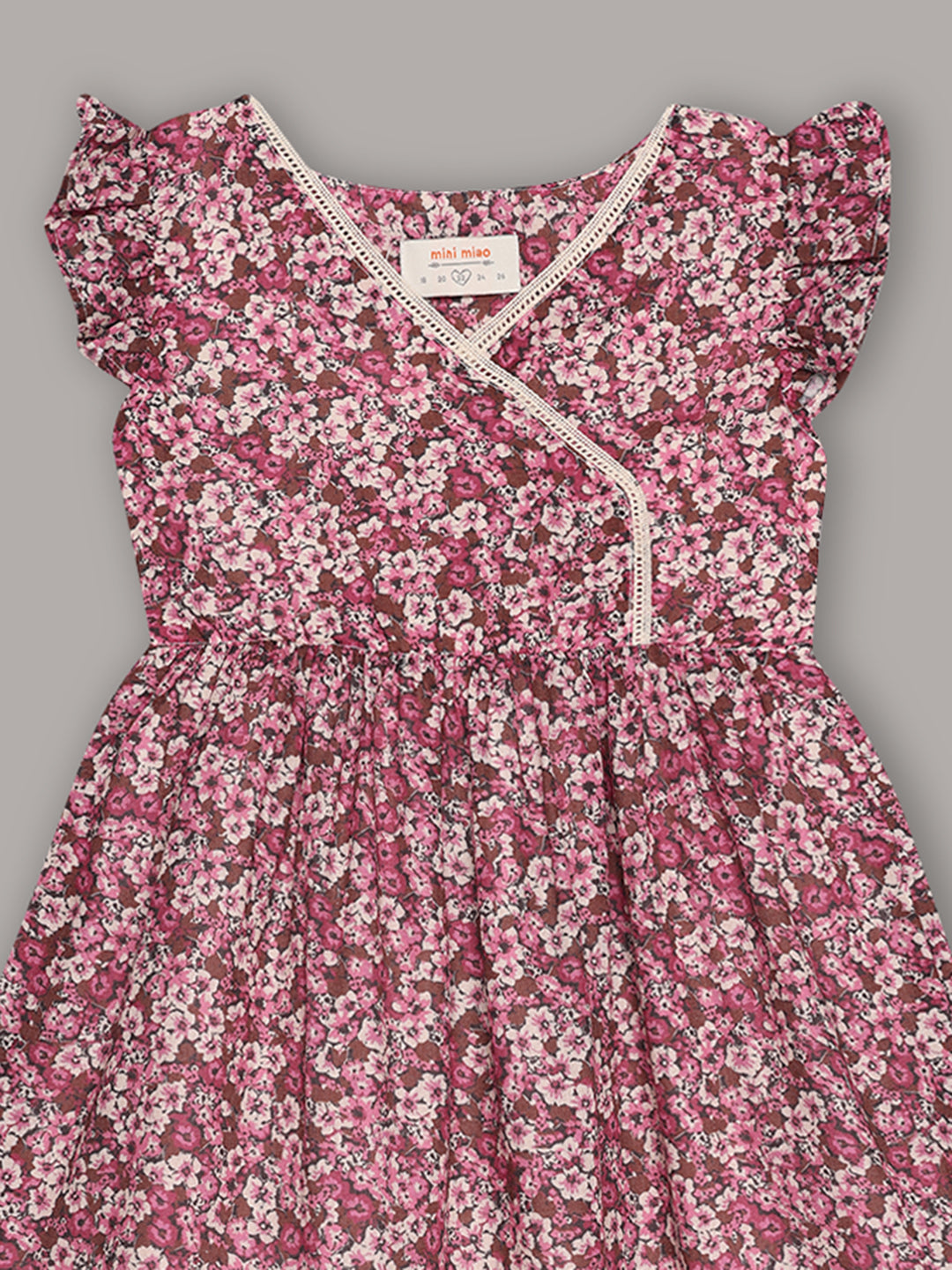 Minimaio Cotton Woven ruffle Sleeves Floral Printed Dress - Purple