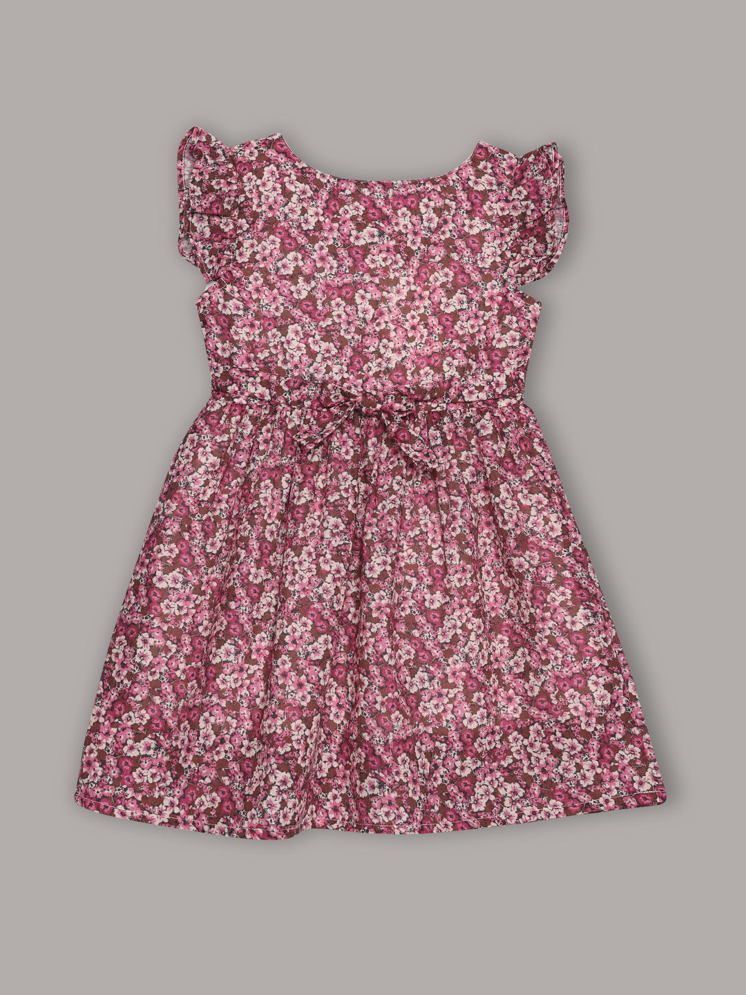 Minimaio Cotton Woven ruffle Sleeves Floral Printed Dress - Purple