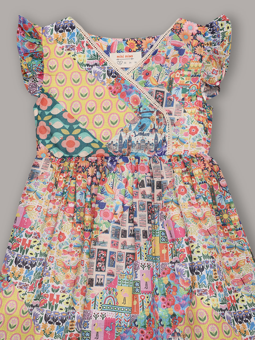 Minimaio Cotton Woven ruffle Sleeves Floral Printed Dress - Yellow