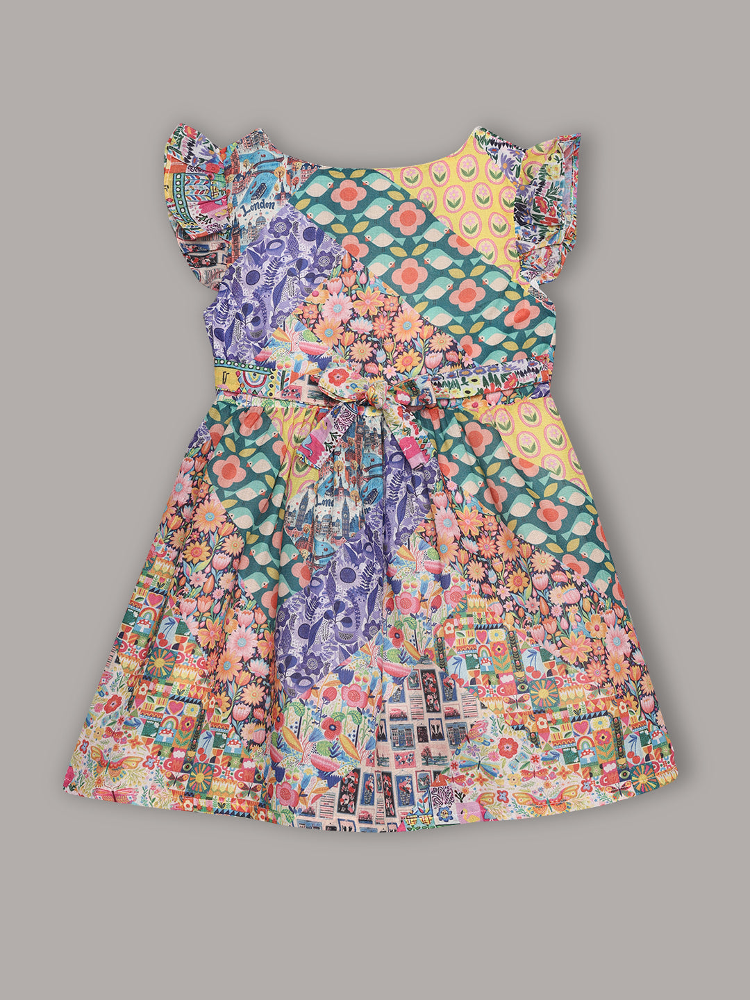 Minimaio Cotton Woven ruffle Sleeves Floral Printed Dress - Yellow
