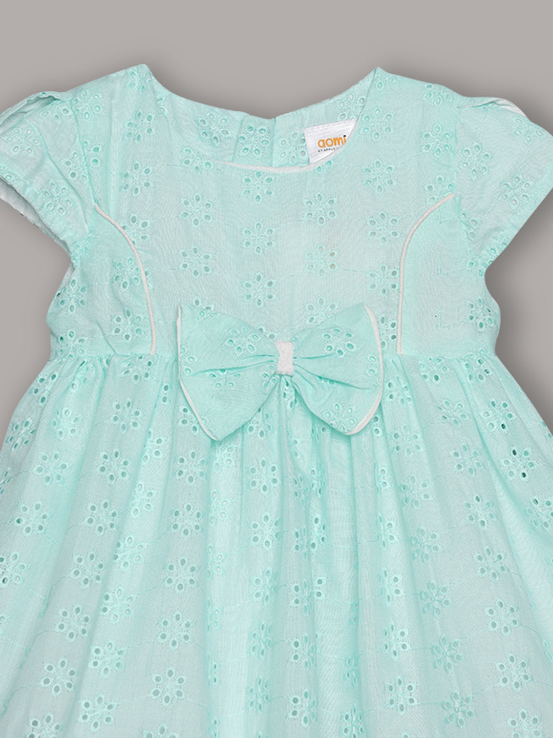 Aomi Cotton blend Cotton Eyelet Embroidered Cap Sleeve With Bow Detail & Cotton Lining Dress - Green