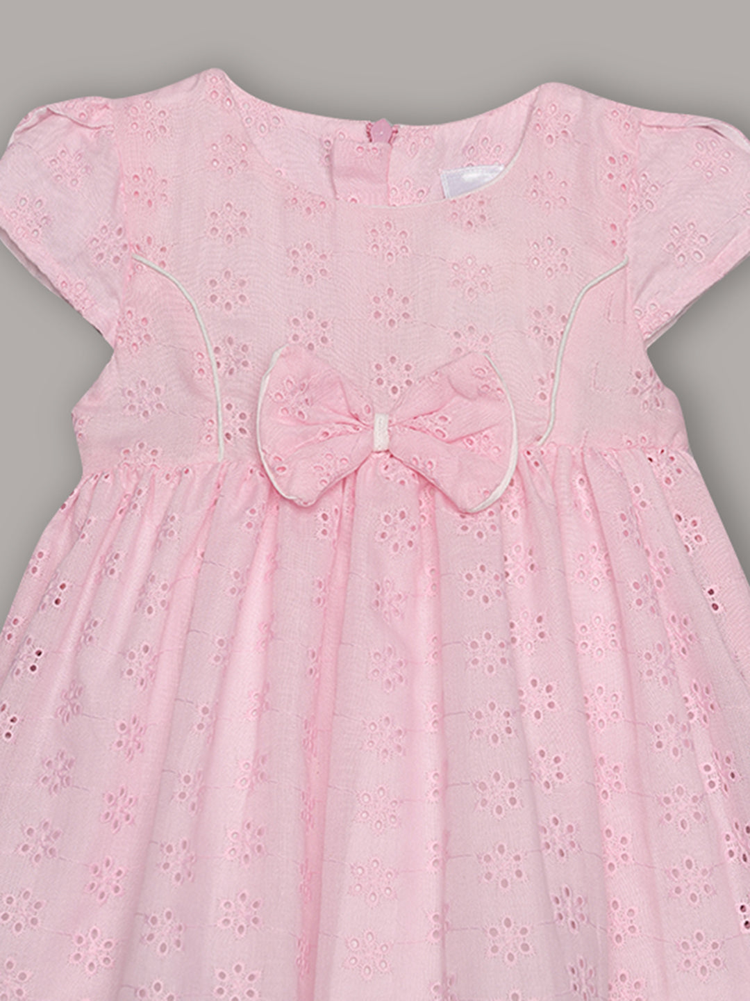 Aomi Cotton blend Cotton Eyelet Embroidered Cap Sleeve With Bow Detail & Cotton Lining Dress - Pink