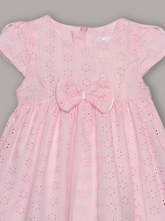Aomi Cotton blend Cotton Eyelet Embroidered Cap Sleeve With Bow Detail & Cotton Lining Dress - Pink