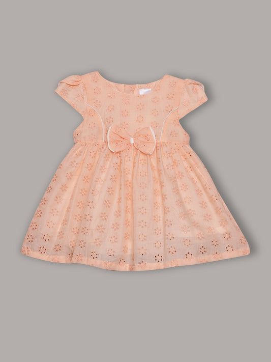Aomi Cotton blend Cotton Eyelet Embroidered Cap Sleeve With Bow Detail & Cotton Lining Dress - Orange