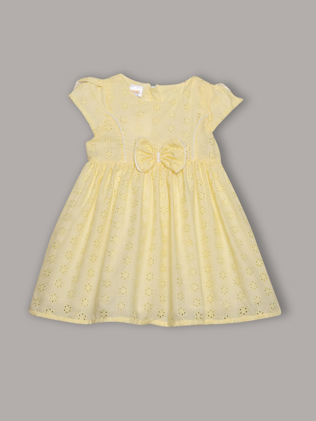 Aomi Cotton blend Cotton Eyelet Embroidered Cap Sleeve With Bow Detail & Cotton Lining Dress - Yellow