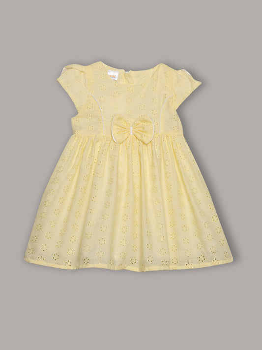 Aomi Cotton blend Cotton Eyelet Embroidered Cap Sleeve With Bow Detail & Cotton Lining Dress - Yellow