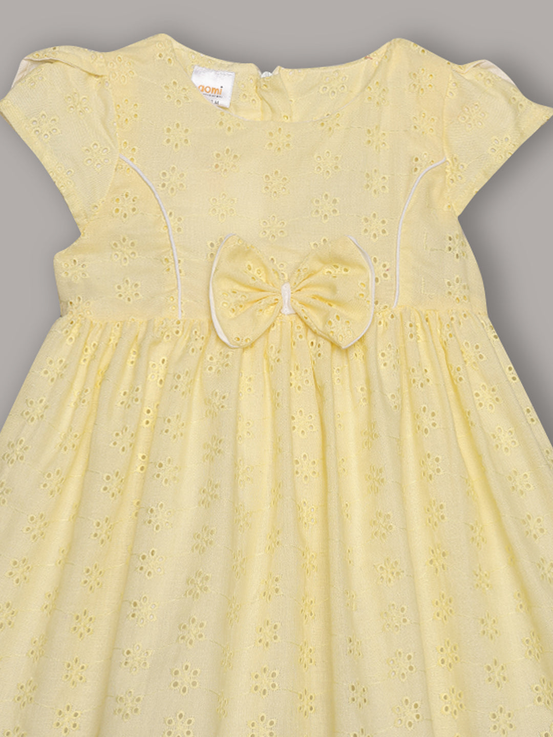 Aomi Cotton blend Cotton Eyelet Embroidered Cap Sleeve With Bow Detail & Cotton Lining Dress - Yellow