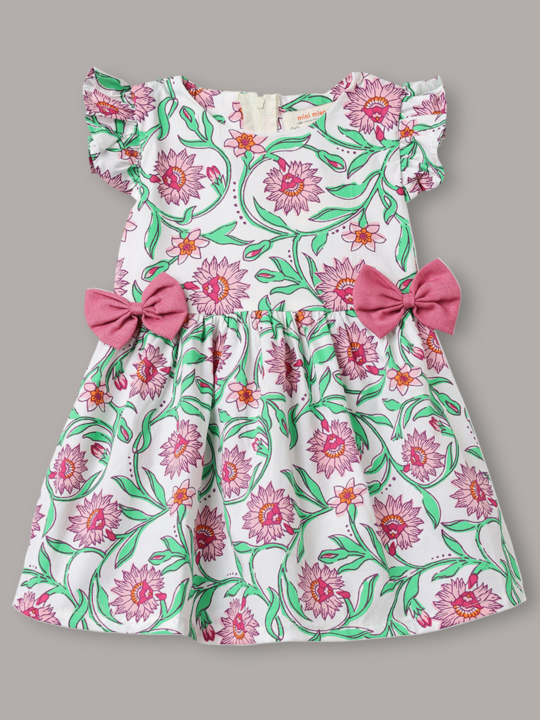 Minimaio Cotton Woven Ruffle Sleeves Floral Printed Dress -  White