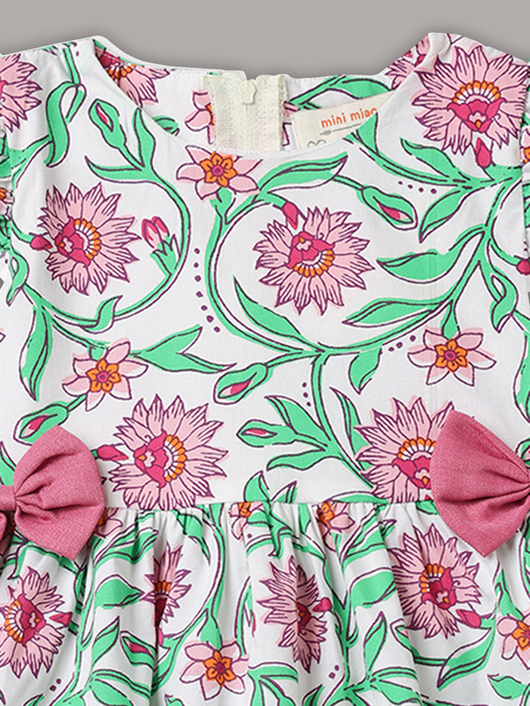 Minimaio Cotton Woven Ruffle Sleeves Floral Printed Dress -  White