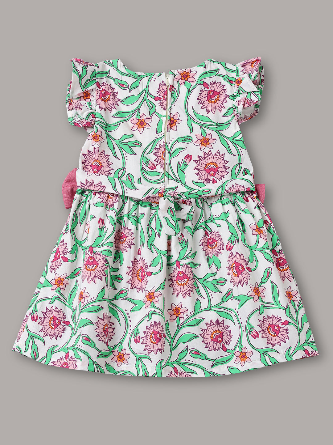 Minimaio Cotton Woven Ruffle Sleeves Floral Printed Dress -  White