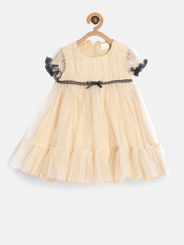 aomi Net Infant Party Dress with Lace, Beige