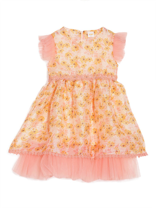 aomi OrganzaParty Dress with Ruffles and Lace, Yellow