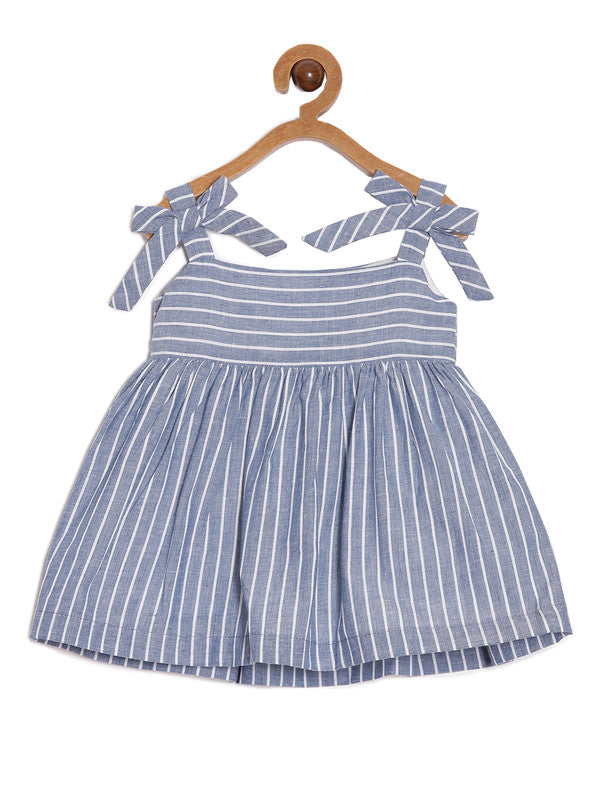 aomi Cotton Infant Girls Casual Dress with Bows, Grey