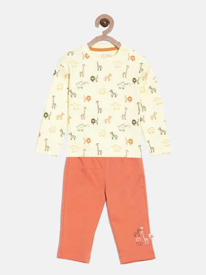 aomi Cotton Infant Boys Zoo Print T shirt and Pant Set, Mustard