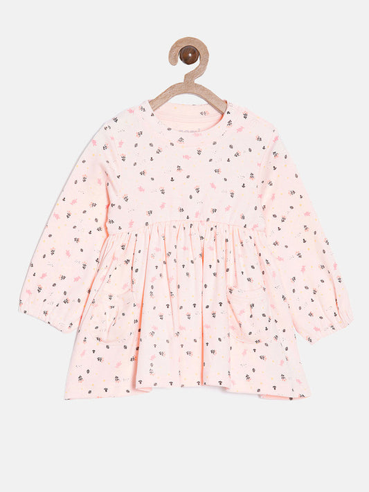 aomi Cotton Infant Girls Floral Print Short Body Dress,Pink