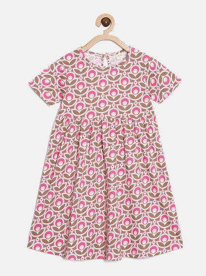 Girls Pink Printed Fit and Flare Dress