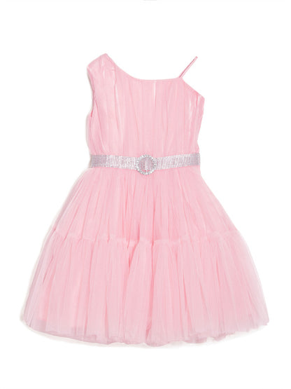 aomi Tulle Girl's One Shoulder Dress, Pink