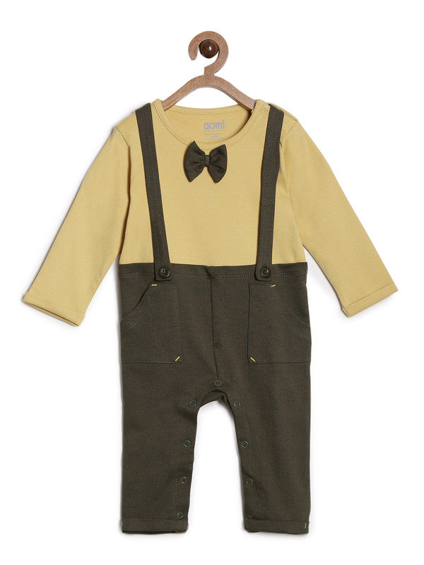 Knit Infant Boys Rompers With Bowtie,Mustard