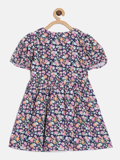 aomi Cotton Floral Print Dress with Puff Sleeves, Blue