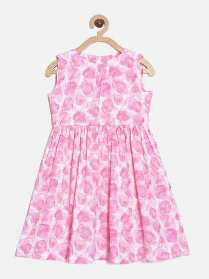 Girl's Pink Printed Crepe Sleeveless Dress