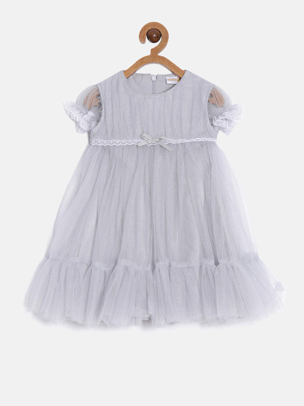 aomi Net Infant Party Dress with Lace, Gray