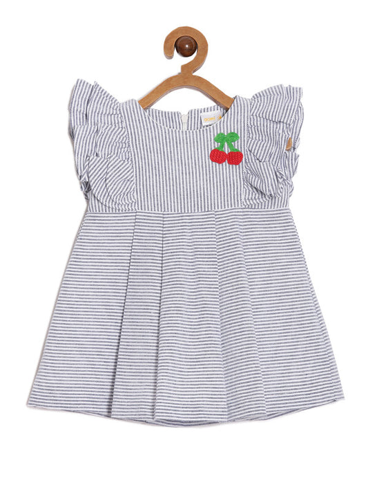aomi Cotton Infant Girls Casual Dress with Cherry Motif, Blue