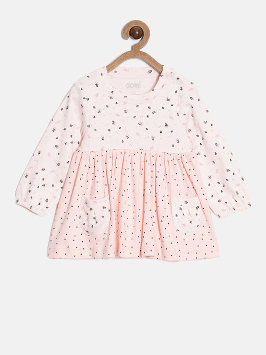 aomi Cotton Infant Girls Triangle Print Short Body Dress,Coral