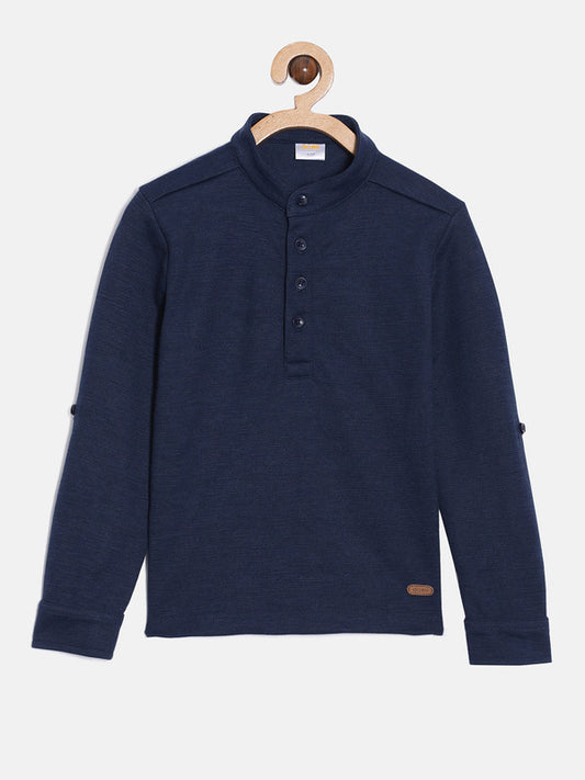 aomi Knit Mandarin Collar Shirt, Navy