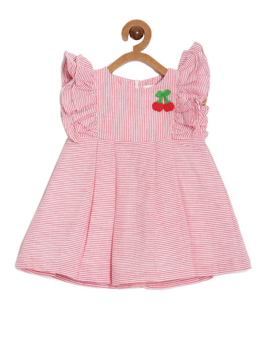 aomi Cotton Infant Girls Casual Dress with Cherry Motif, Red
