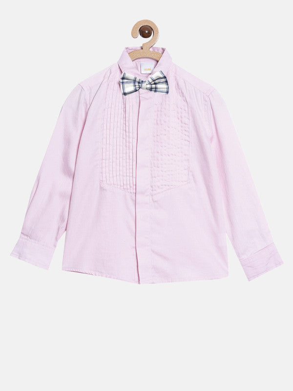 Boys Pink Pintuck Full Sleeved Shirts With Bow