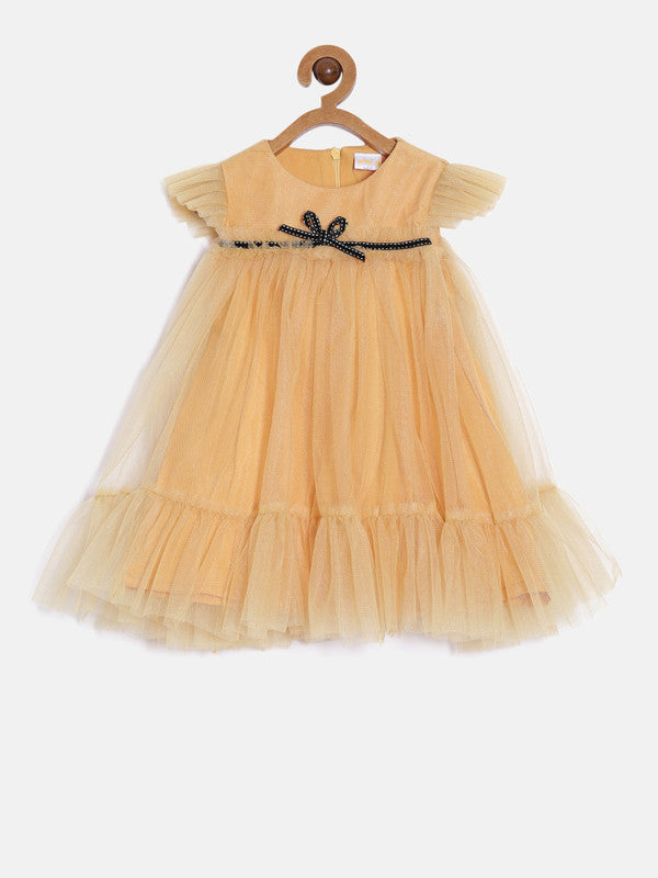 aomi Net Infant Party Dress with Ribbon, Gold