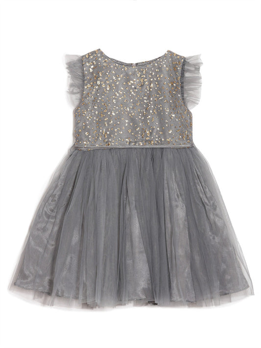 aomi Tulle Fancy Girls Party Dress with Sequins, Grey
