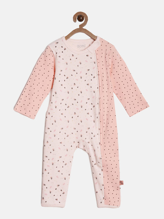 aomi Cotton Infant Girls Floral Print Zipped Romper, Pink