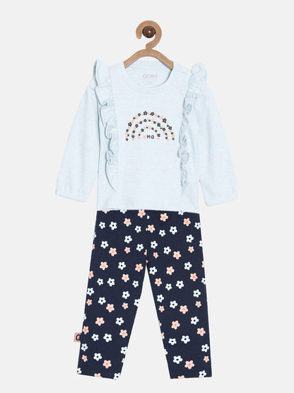 aomi Cotton Infant Girls OMG Chest Print Top and Pant Set, Turquoise
