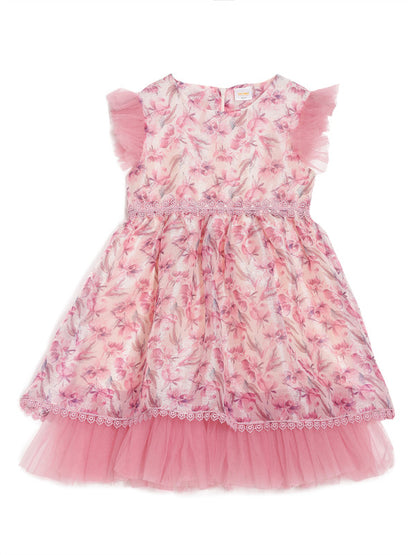 aomi OrganzaParty Dress with Ruffles and Lace, Pink