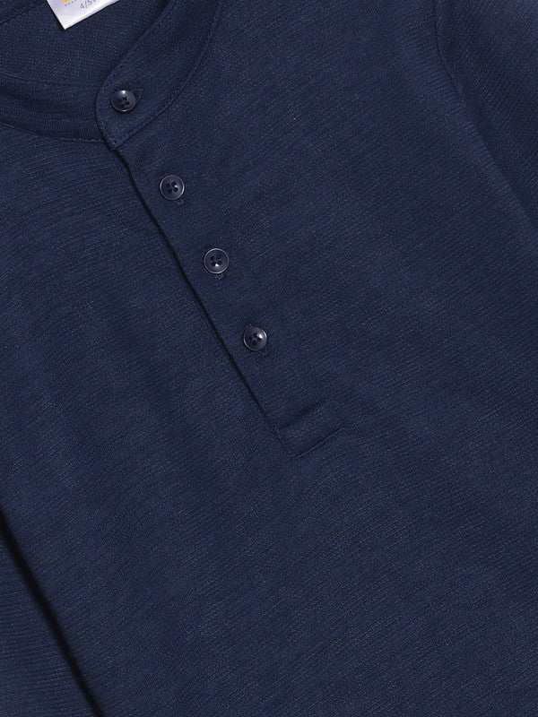 aomi Knit Mandarin Collar Shirt, Navy