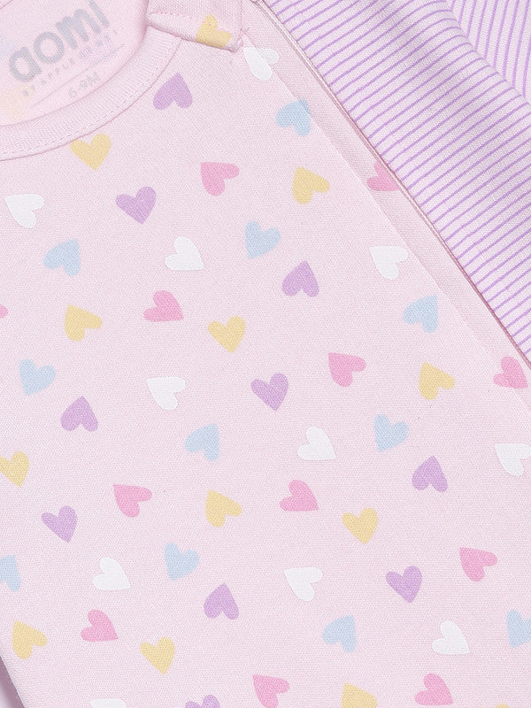 Infant Girls Heart Print Striped Zipped Romper