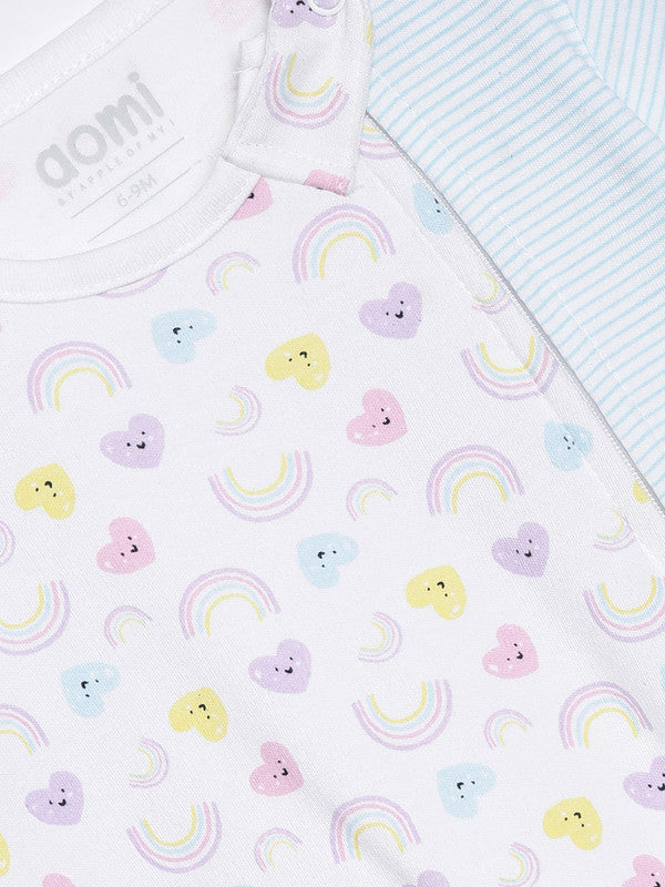 Infant Girls Rainbow Print Striped Zipped Romper