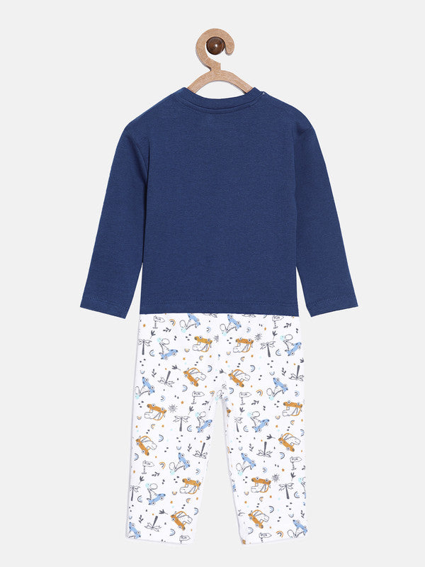 aomi Cotton Infant Boys Dino Print T shirt and Pant Set,Blue