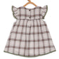 aomi Cotton Infant Smocked Dress with Flutter Sleeves and Lace, Brown & White