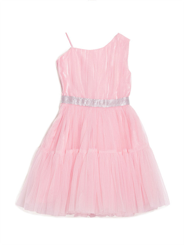aomi Tulle Girl's One Shoulder Dress, Pink