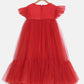 aomi Tulle Girls Ruffled Party Dress with Flower Accessories , Red