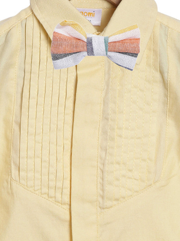 Infant Boys Yellow Pintuck Full Sleeved Shirts with Bow