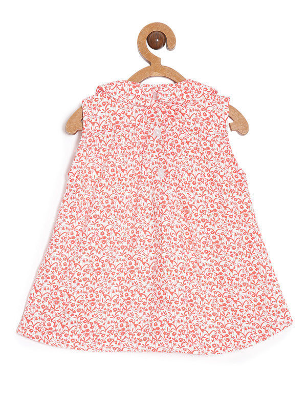 aomi Cotton Infant Girls Sleeveless Dress with Lace, Red