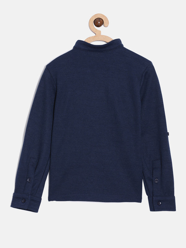 aomi Knit Mandarin Collar Shirt, Navy