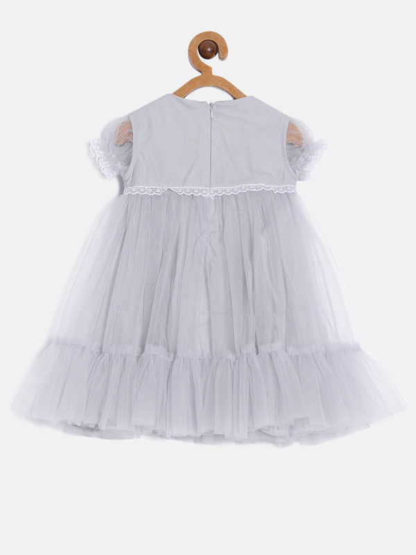 aomi Net Infant Party Dress with Lace, Gray