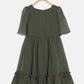 aomi Georgette Girls Solid Bell Sleeved Dress with Ruffled Hem, Olive