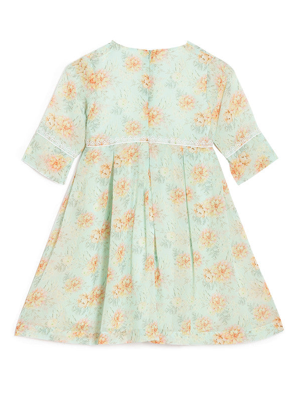 aomi Georgette Dress with Box Pleats and Lace, Light Blue